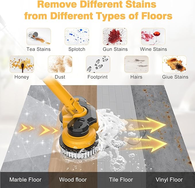 Cordless Electric Mop for Dewalt 20V Battery (NO Battery), 2 In 1 Electric Spin Mop & Floor Scrubber Machine with LED Light & Water Spray, 800 RPM Spray Electric Mop for Floor Cleaning, Hardwood,Tile