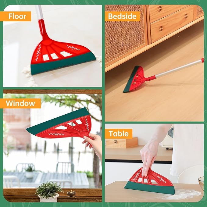 Magic Air Broom Household Silicone Broom for Floor Cleaning, Multifunctional Floor Squeegee with 60’’ Aluminum Adjustable Handle, Pet Hair for Glass, Fine Dust, Hair, Liquids (Red)