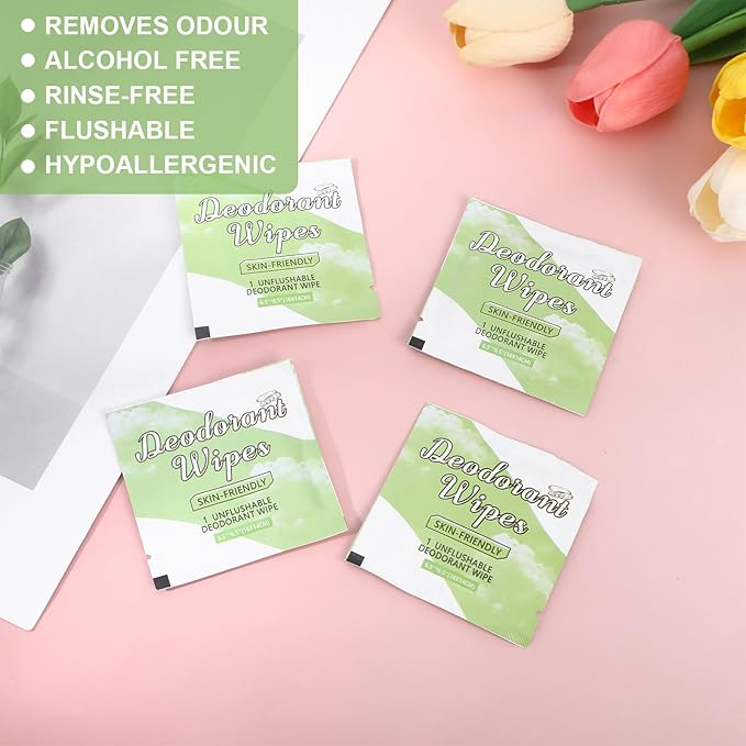 100Pcs Travel Deodorant Wipes, Travel Size Mini Deodorant Wipes Bulk for Homeless, Individually Wrapped Body Cleaning Supplies for Women Wet Armpit for Body Cleaning Cucumber
