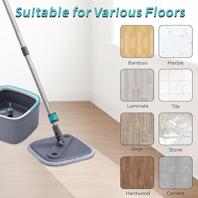 5 Pack Square Microfiber Mop Pads Replacement Compatible with True & Tidy SPIN-800 TrueClean Mop M16 Spin Mop,9 inch Mop Pad Fits Most Square Spin Mop