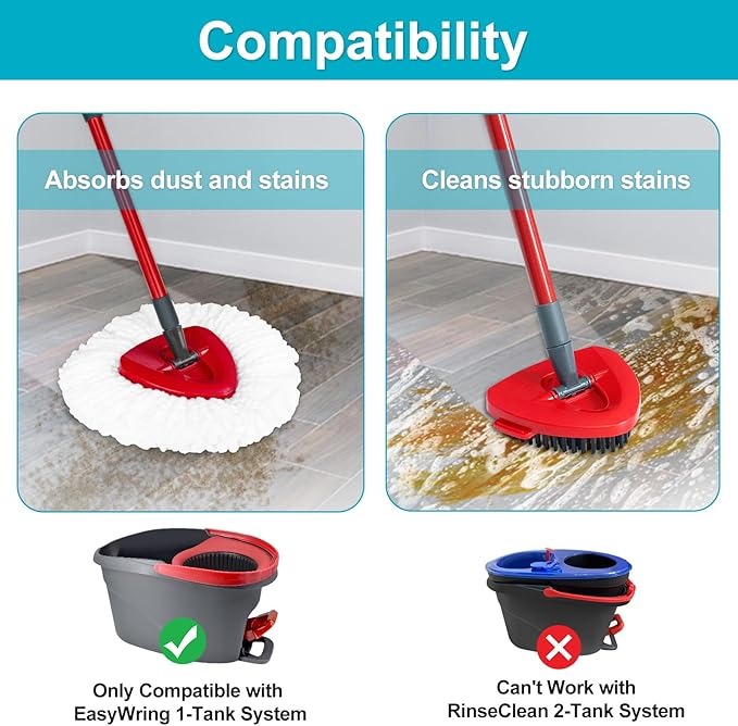 Spin Mop Replace Head, Base, Mop Handle Replacement for OCedar EasyWring 1 Tank System - Include 2 Microfiber Refills, 4-Section Sturdy Iron 30-58in Handle, Head Cover and Scrubber
