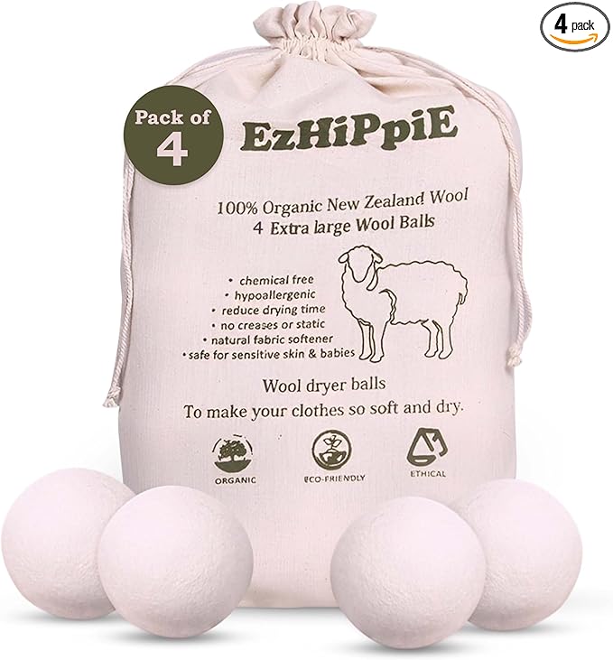 Quality Wool Dryer Balls - 4 XL Pack - 1000+ Loads - Pure Organic Wool - Reusable Natural Fabric Softener Perfect with Essential Oils, Reduce Clothing Static and Wrinkles