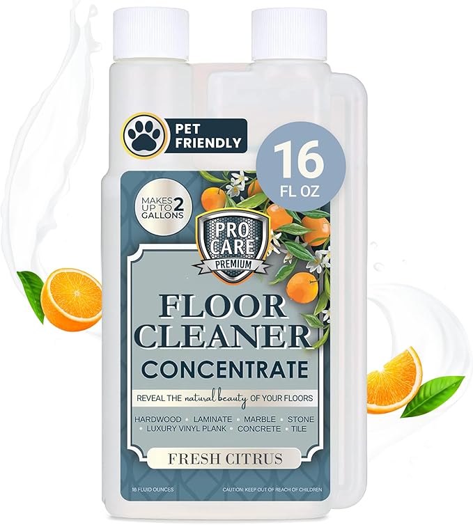 Citrus Floor Cleaner Concentrate (Made in USA) | Vinyl, Wood, Tile, Stone & Laminate Floor Cleaner For Mopping, Household Supplies, Cleaning Solution For Kitchen & Bathroom - 16oz (474ml)