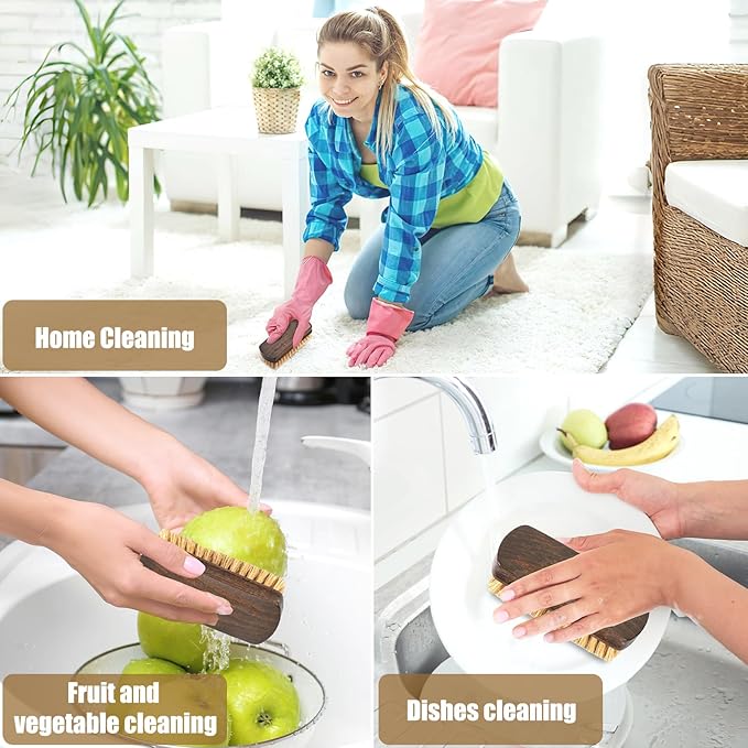 Vegetable and Fruit Brush With Wood Handle - Scrubber for Potato, Mushroom, Carrot, Corn and Food