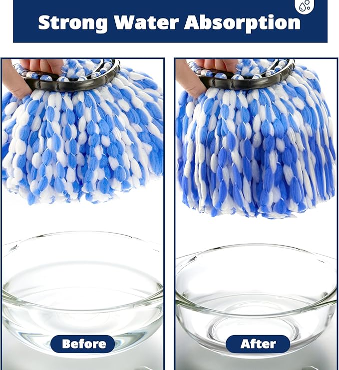 Spin Mop Replacement Head RinseClean 2-Tank System, 4 Pack Mop Head Replacement, Microfiber, Machine Washable, Easy to Replace and Deep Cleaning (NOT for 1-Tank System)