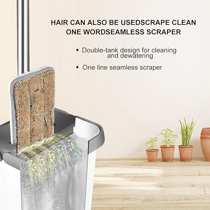 Mop and Bucket with Wringer Set, Hands Free Flat Floor Mop and Bucket,4 Washable Microfiber Pads Included, Wet and Dry Use, Home Floor Cleaning System for All Floor Types and Windows