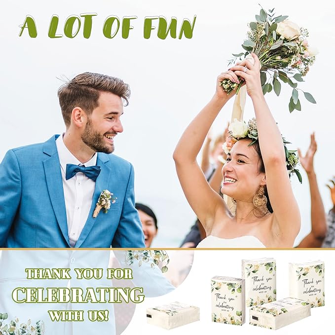 100 Pcs Wedding Facial Tissues Welcome Bags Mini Pocket Tissues Travel Size Wedding Favors for Guests 3 Ply Thank You for Celebrating with Us Celebration Graduation (Eucalyptus)