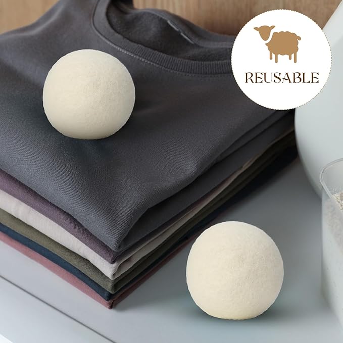 Preboun 12 Pcs Wool Dryer Balls Fabric Softener Dryer Balls Laundry Reusable Natural Wool Balls for Saving Drying Time Clothing Anti Winding, Anti Static