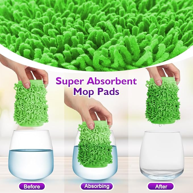 Reusable Mop Pads for Swiffer PowerMop, 8 Pack Microfiber Mop Pad Refill with Scrubber Strips for 13''-15'' SprayMop, Washable Mop Pads Use for Most Floor Types, Designed for Pets - Green