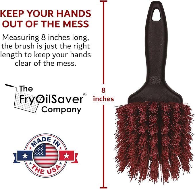 8" Pot & Dish Cleaning Brush, Dish Scrubber with Stiff Bristle Brush for Kitchen Cleaning Tough Stain, Dishes, Pots, Pan, Sink, Stove, Grill Scrubber for Home, Busy Restaurant by FryOilSaver Co. 90048