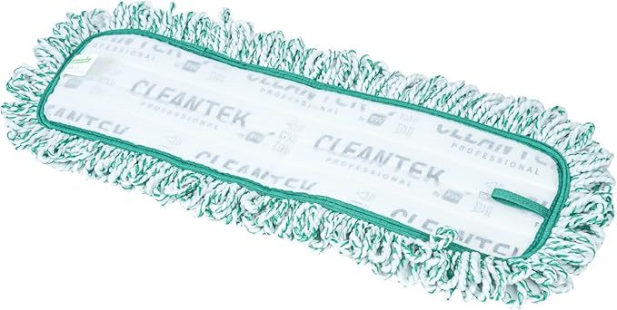 Restaurantware-Clean Tek Professional Dry Sweeping Mop Pad, 1 Dust Pad with Fringe - Mop Frame and Handle Sold Separately, Hook & Loop System, Green Microfiber Reusable Mop Pad, Zig Zag Pattern