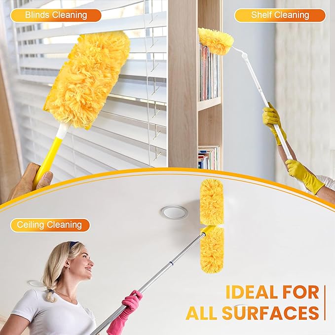 50 Count 360 Duster Refills for Swiffer Dusters + 1 Extendable Handle + 1 Short Handle, Heavy Duty Disposable Kit, Multi-Surface Disposable Pads for Cleaning, Unscented