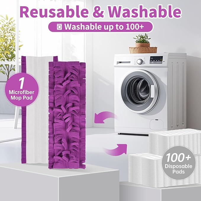 LOVECO 8 Pack Mop Refills Pads Compatible for Swiffer PowerMop Multi-Surface Mop and PowerMop Wood Mop Pads Refill, Washable & Reusable Replacement Mopping Pads (Purple)