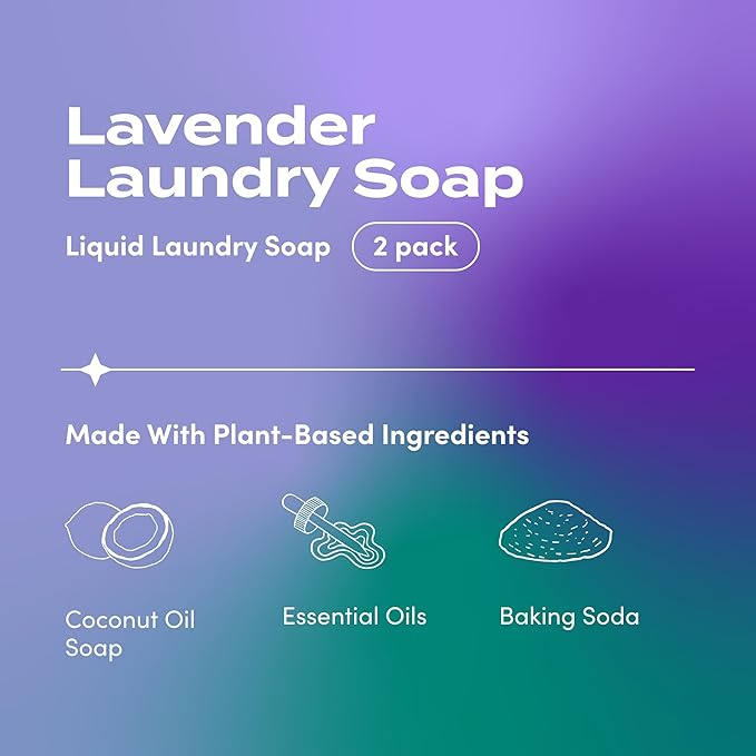 Zum Laundry Soap by Indigo Wild - Liquid, Plant-Based Soap with Baking Soda, Essential Oils, Coconut Oil & More - Wash Up to 64 Loads - Lavender - 64 fl oz (2 Pack)