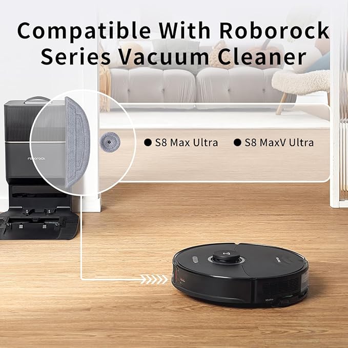 12Pack Microfiber Mop Cloths Compatible with Roborock S8 MaxV Ultra, S8 Max Ultra Robot Vacuum,6 Pack Mop Pad Replacement Accessories with Dual Sonic Vibrations Modules