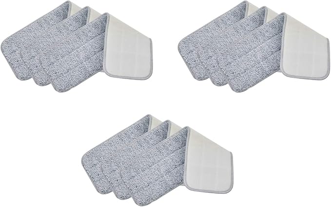 True & Tidy® Extra Thick Microfiber Mop Pad Pack Refill for SPRAY-250, SPRAY-360 Spray Mop Kit SWEEP-180 Sweeper, Machine Washable up to 100x, 15.5 x 5 inch (9-Pack)
