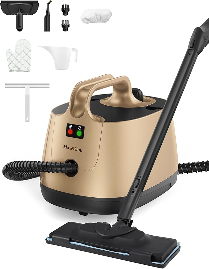 Steam Cleaner with 21 Accessories, 5 Minutes Fast Heating, Multipurpose Portable Canister Steamer for Floors, Carpet, Cars, Tiles, Grout Cleaning, Chemical-Free, 1.5L Capacity