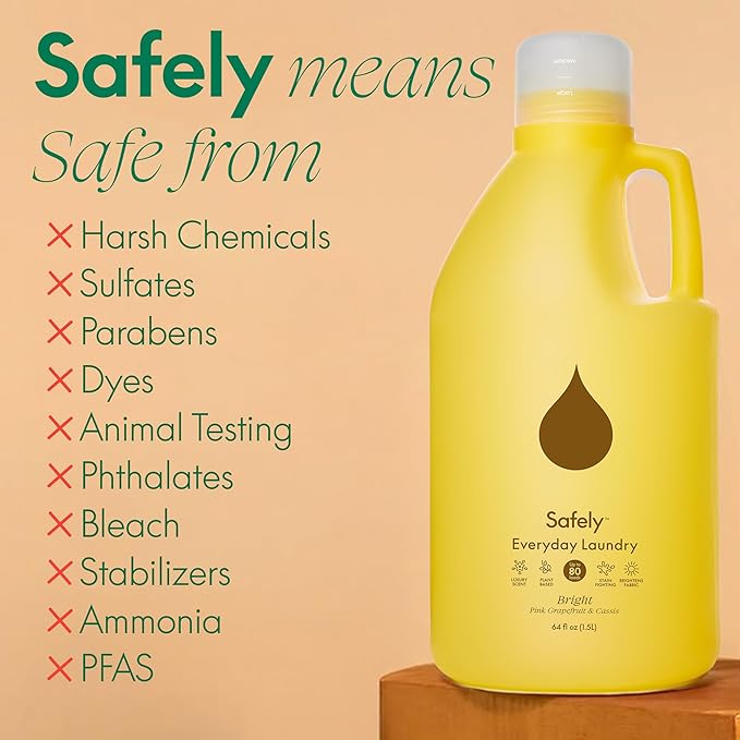 Safely Everyday Laundry Detergent Liquid Soap,Bright 1 Pack–Plant Powered,Natural & Highly Concentrated-Fight Stains & Wash Away Dirt, Impurities While Preserving Colors, Gentle On Skin, 64 fl oz