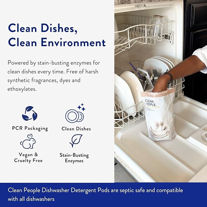 The Clean People Dishwasher Pods - Cuts Grease & Rinses Sparkling Clean - Residue-Free - Phosphate Free Dishwashing Pods - Lemon, 30 Pack