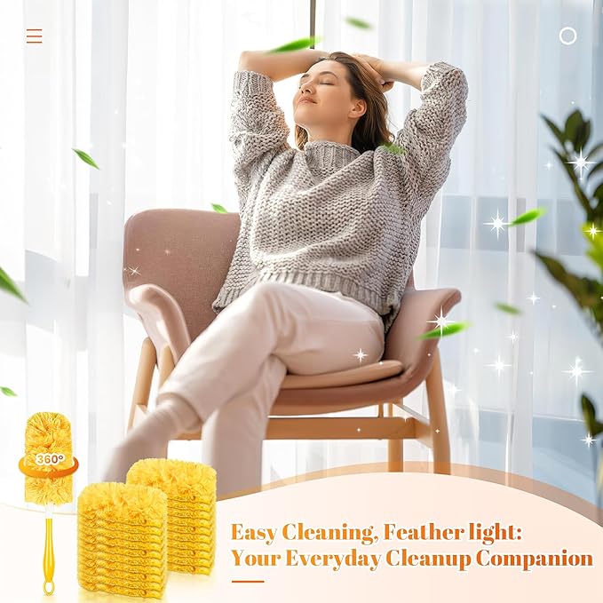 20 Count 360 Duster Pads for Swiffer Duster Handle, Multisurface Heavy Duty Replacements Refills with 1 Handle, Disposable Pad for Cleaning