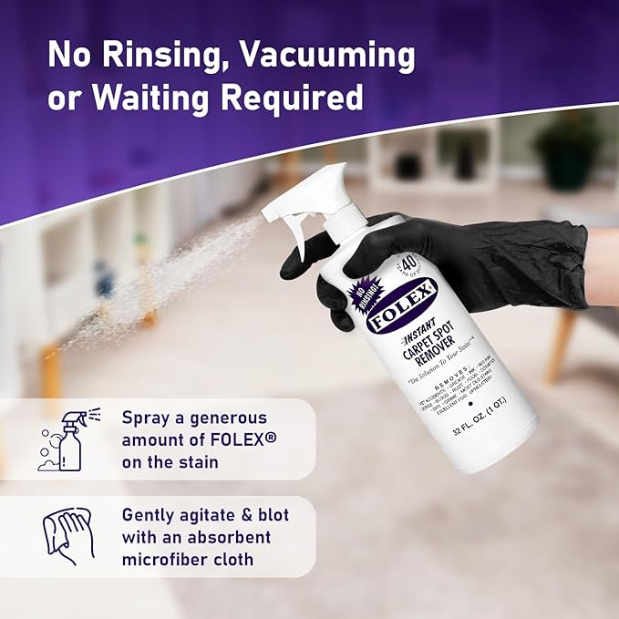 Plexon Microfiber Cleaning Cloth and Carpet brush with Instant Spot Remover Spray 32 Fl Oz and 128 Fl oz (1 Gallon) refill for Folex Carpet Spot Remover