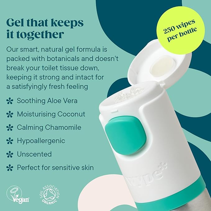Wype | Starter Kit & Mini Bundle | Toilet Paper Gel | Flushable Wet Wipes Alternative | Vacation Essentials | 1 x Applicator, 1 x Refill (3.4 fl oz) + 1 x Mini (1 fl oz)