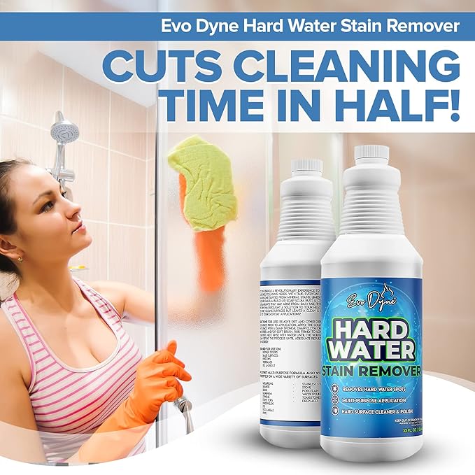 Evo Dyne Hard Water Stain Remover 32oz | Made in USA - Shower Door Cleaner, Clean Tile and Grout, Windows, Fiberglass, Tubs, Chrome (1-Pack)