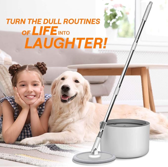 VENETIO Water Filtration Microfiber Spin Mop and Bucket Set – Self Wringing Wet Dry All-in-One Round Mop System with 2 Pads, Safe on All Floor Types Hardwood, Marble, Tile, Vinyl, Laminate, White/Grey