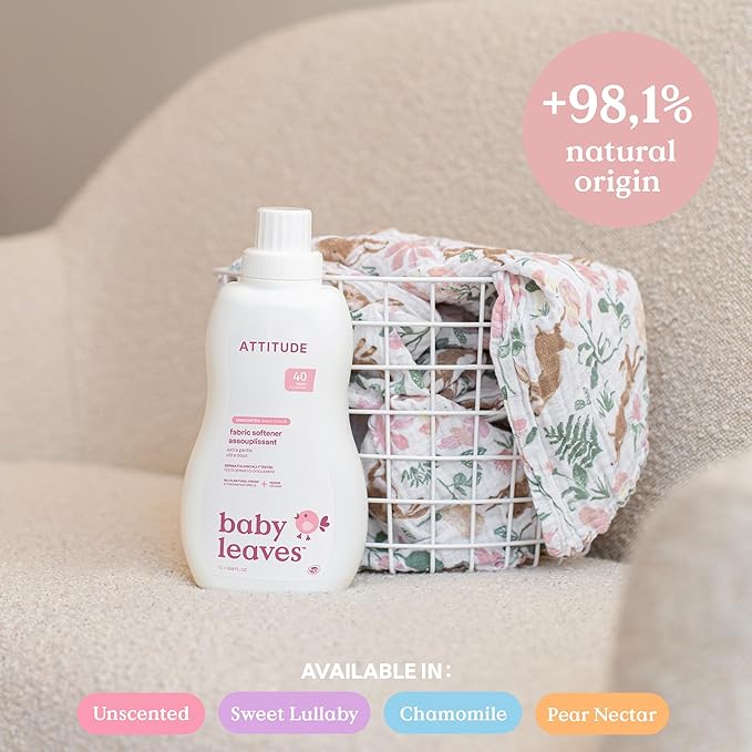 ATTITUDE Baby Fabric Softener, Plant and Mineral-Based Ingredients, HE Compatible, Vegan and Cruelty-free Laundry and Household Products, Unscented, 40 Loads, 33.8 Fl Oz (Pack of 6)