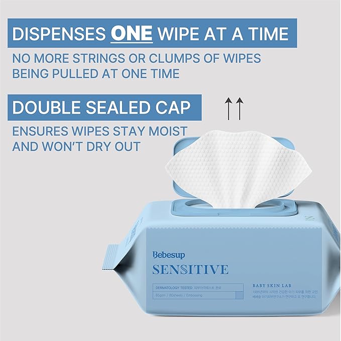 Korea’s #1 Sensitive Baby Wipes -Hypoallergenic Water-based Unscented Alcohol-Free Extra-Thick 65 GSM Superfood Extracts Plant- Based for sensitive skin Flip-Top 640 Count (8 Packs)