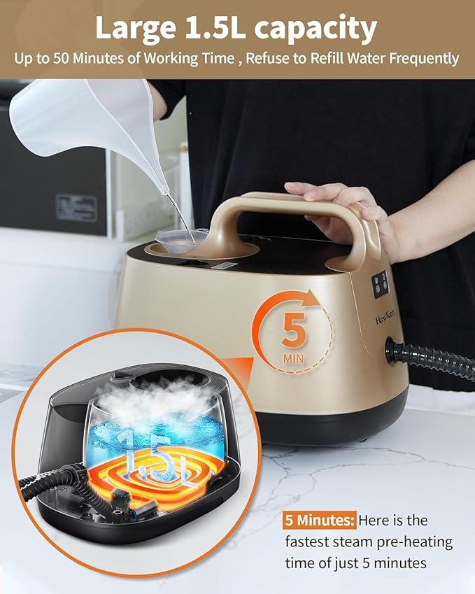 Steam Cleaner with 21 Accessories, 5 Minutes Fast Heating, Multipurpose Portable Canister Steamer for Floors, Carpet, Cars, Tiles, Grout Cleaning, Chemical-Free, 1.5L Capacity