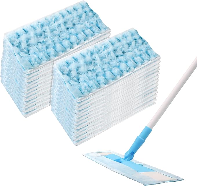100 Pcs Upgraded Pet Heavy Duty Mop Pads Compatible with Swiffer Mop Refills Multi Surface Dry Cloths Washable Sweeper Flat Mop Pads for Floor Sweeping and Cleaning(Blue)