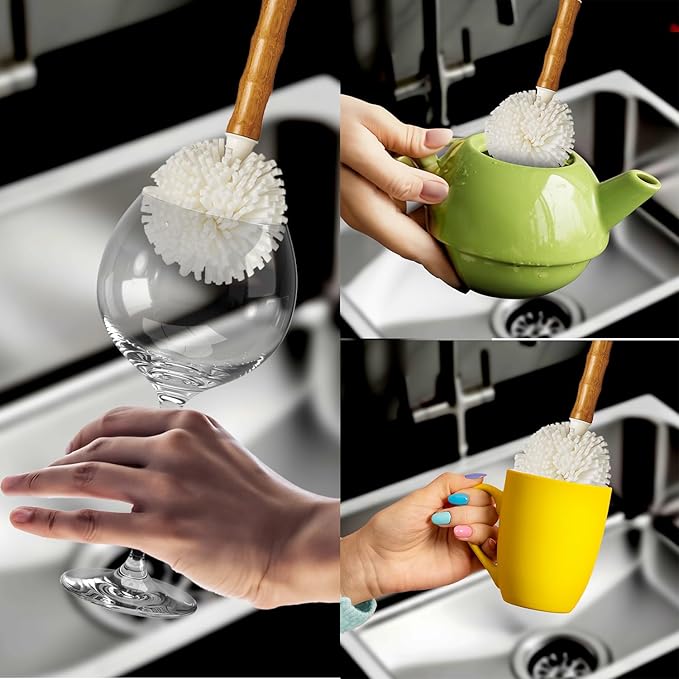 HIC Kitchen Bamboo Glass Brush, Bamboo with Non-Scratch Foam Tips