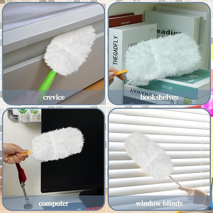 Vesici 100 Pcs Duster Refills Compatible with Swiffer Dusters Bulk Disposable Replacement Thickened with 1 Handle Heavy Duty for Cleaning, Office (White)