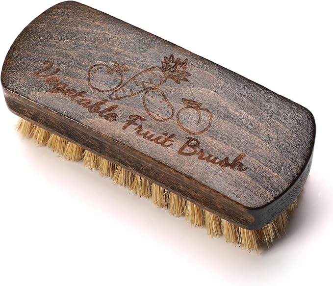 Vegetable and Fruit Brush With Wood Handle - Scrubber for Potato, Mushroom, Carrot, Corn and Food