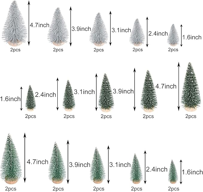 DearHouse 30PCS Artificial Mini Christmas Trees, Mini Pine Tree Sisal Trees with Wood Base Bottle Brush Trees for Christmas Table Top Decor Winter Crafts Ornaments (Silver, 30)