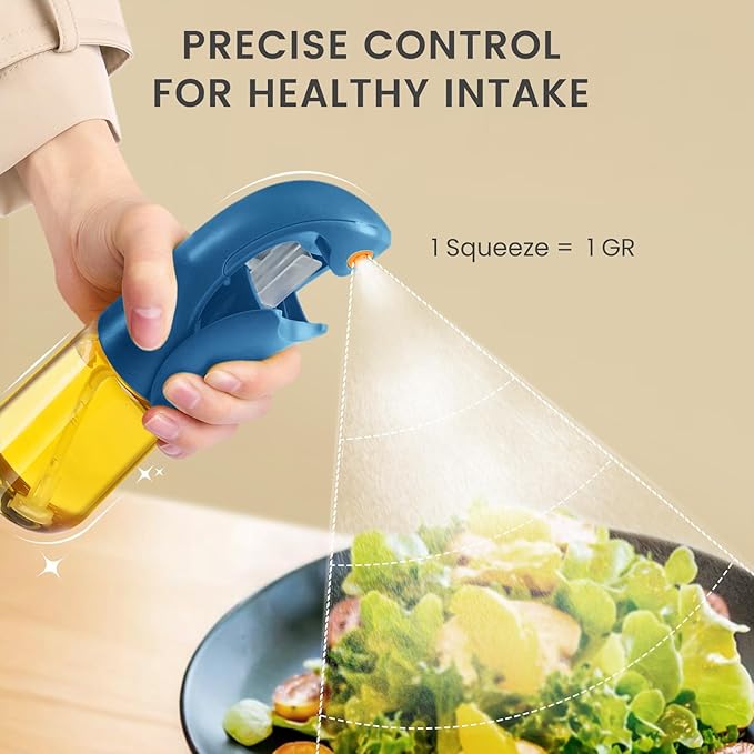 Oil Sprayer for Cooking, Atomization Olive Oil Dispenser Bottle for Cooking,Glass Olive Oil Sprayer, Patented Product,Continuous Spray with Portion Control, for Kitchen, Air Fryer, Salad, BBQ (Blue)
