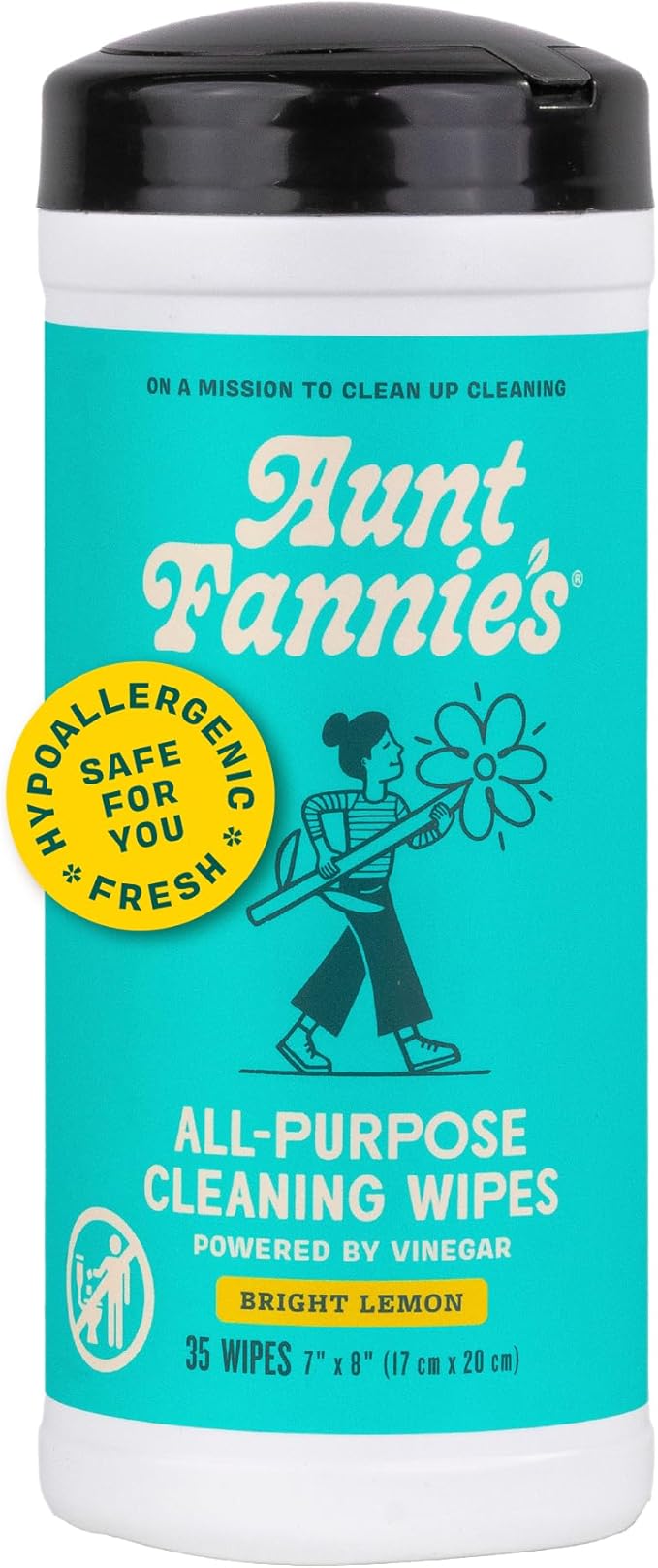 Aunt Fannie's Natural Cleaning Vinegar Wipes, Multipurpose Surface Cleaner, Bright Lemon Scent, 35 Count (Pack of 1)