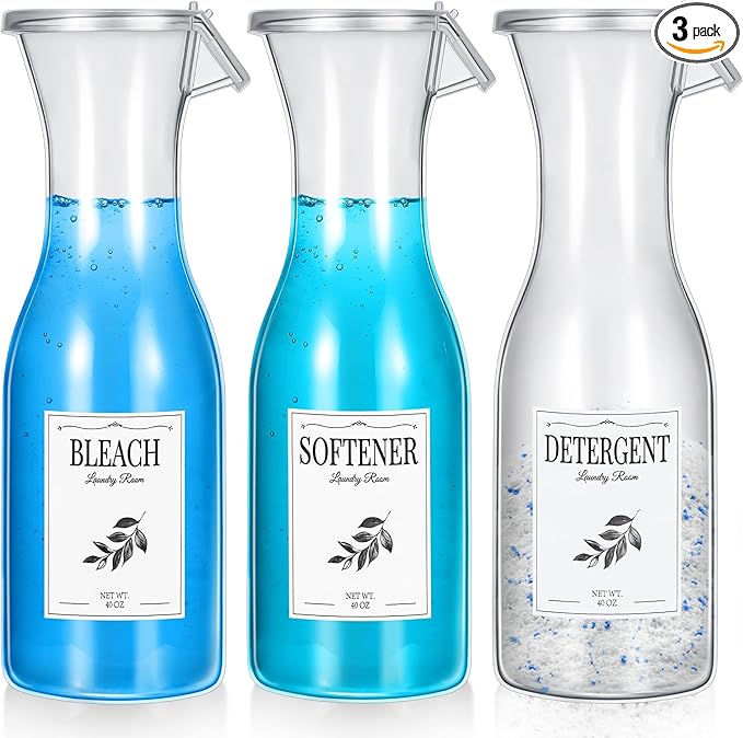 Layhit Laundry Detergent Dispenser 40oz Fabric Softener Dispenser, Liquid Laundry Detergent Container, Laundry Detergent Organizer for Laundry Room Organization with 3 Labels, 3 Pack (White)