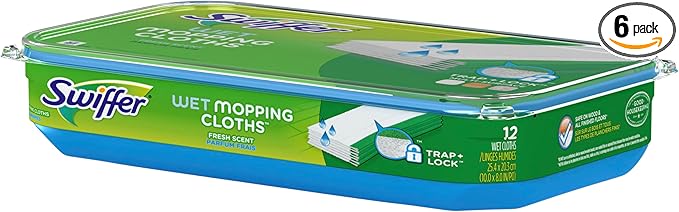 Swiffer Sweeper Wet Mopping Pad Refills for Floor Mop Open Window Fresh Scent 12 Count(Pack of 6)