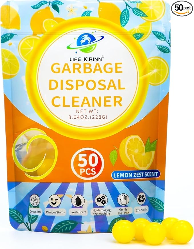 Garbage Disposer Freshener,Sink Disposal Odor Eliminator,50 Count Lemon Scented Deodorizer Drops,Kitchen Sink Freshener Pods