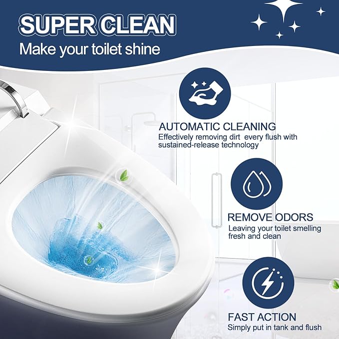 Toilet Bowl Cleaner, Automatic Long-Lasting Blue Toilet Cleaner Bottle, Septic Safe Toilet Bowl Tablets in Bottles, Powerfully Cleans and Prevent Stain Build Up, 6 Pack, 2300 Flushes Each