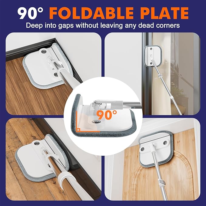 KZKR Spin Mop and Bucket Set with Self Separation Dirty and Clean Water System, Self Wringing 360° Rotating Square Mop Head for Home Floors Cleaning (2.0 Mop and Bucket Set (6 Pads))