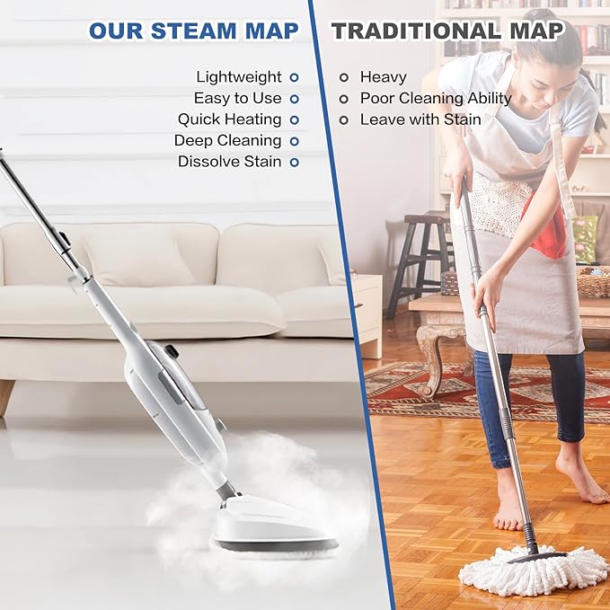 Steam Mop Cleaner 10-in-1 with Convenient Detachable Handheld Unit, Laminate/Hardwood/Tiles/Carpet Kitchen - Garment - Clothes - Pet Friendly Steamer Whole House Multipurpose Use
