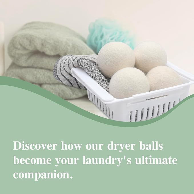 Organic Wool Dryer Balls for Dryer - XL Reusable Fabric Softener Ball for Wrinkle-Free Clothes - Time Saving Handmade Wool Laundry Balls for Dryer (White - 4 Pack)