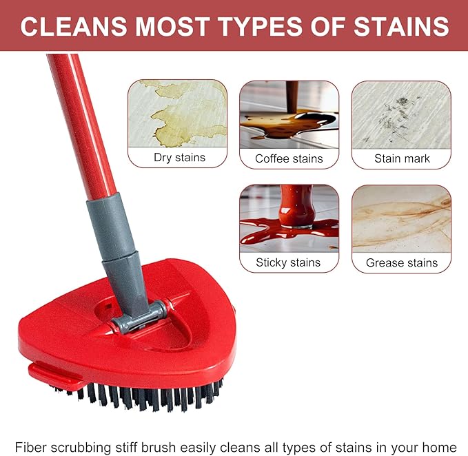 Spin Mop Replacement Head, Base, Mop Handle Replacement for OCedar EasyWring 1 Tank System, 2 Microfiber Refills, 4-Section Sturdy Iron 30-58in Stick, 1 Head Cover and 1 Scrubber Mop Head