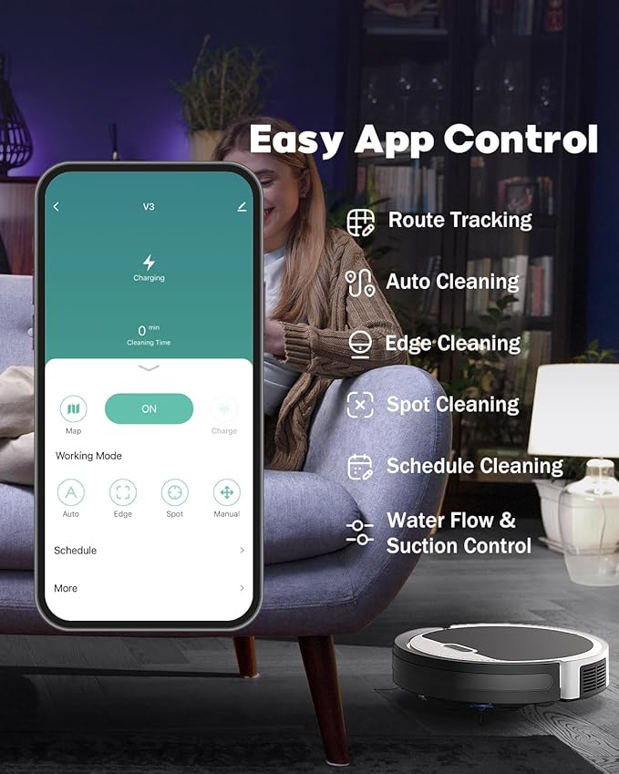 V3 2 in 1 Robot Vacuum and Mop Combo,5000Pa Suction, Works with 2.4G WiFi/Alexa/App/Remote Control, Schedule Cleaning, Automatic Self-Charging, Ideal for Pet Hair, Hard Floor and Carpet