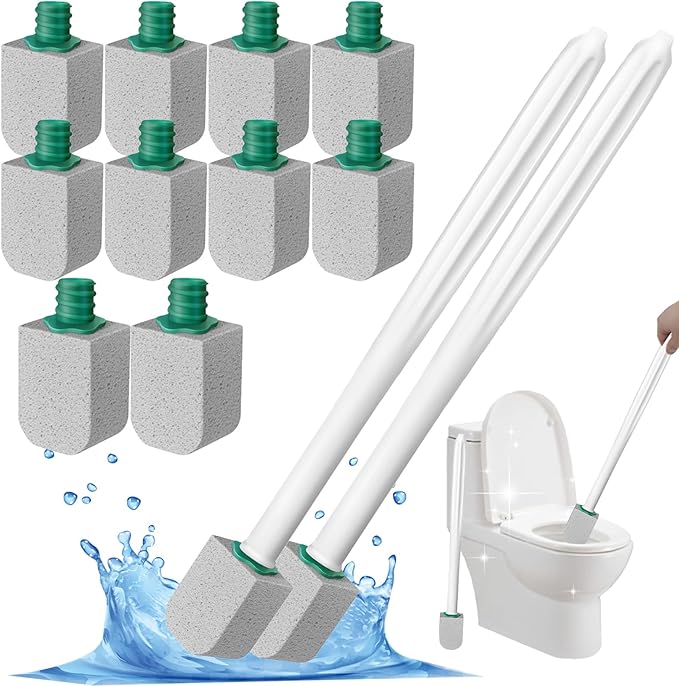 Toilet Pumice Stone with 2pcs overlength Handle Toilet Brush,Pumice Stone Toilet Bowl Cleaner, Pumice Stone for Toilet,Toilet Stone,Bathtubs, Kitchen Sink, Grill,Tile. (12, Gray)