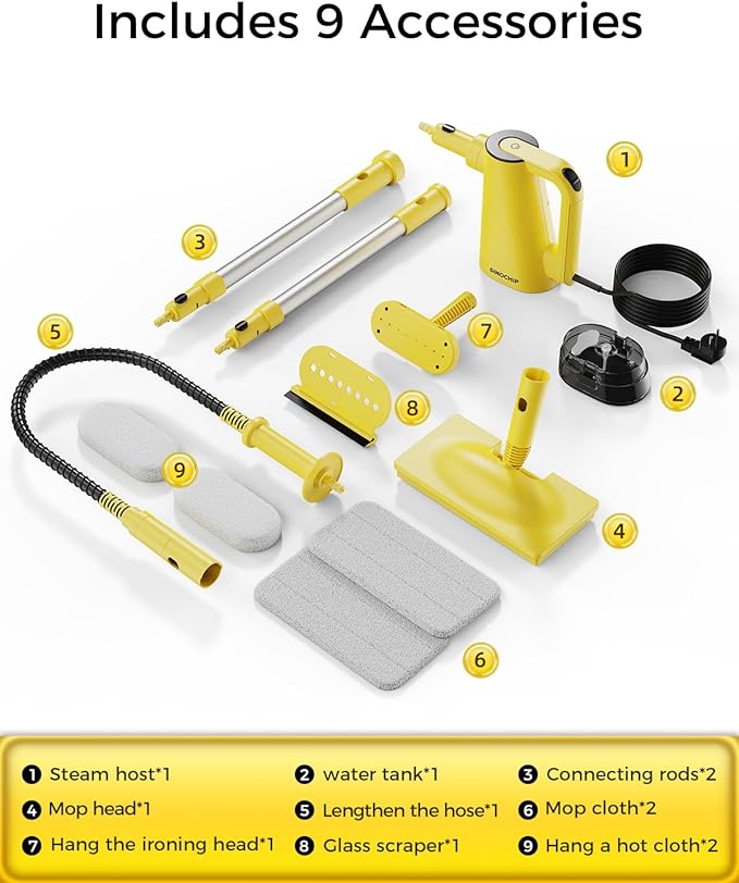 Steam Mops for Floor Cleaning, with 7-in-1 Attachments, 13OZ Water Tank, 23ft Power Cord, Detachable Handheld Steamer for Cleaning Hardwood, Tile, Glass, and Ironing