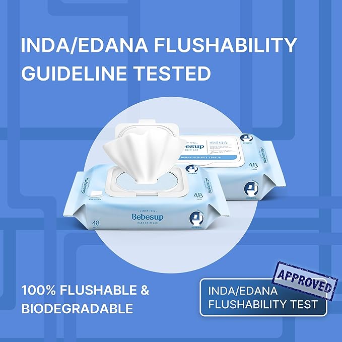 Korea’s #1 Flushable Wipes- 100% Plant-Based Hypoallergenic Biodegradable 99% Water-Based Extra-Thick 55 GSM Unscented for sensitive skin Flip-Top 432 Count (9 Packs)